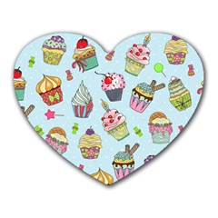 Cupcake Doodle Pattern Heart Mousepads by Sobalvarro