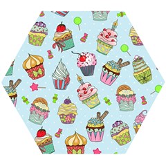 Cupcake Doodle Pattern Wooden Puzzle Hexagon by Sobalvarro