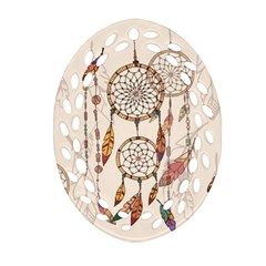 Coloured Dreamcatcher Background Oval Filigree Ornament (two Sides) by Wegoenart