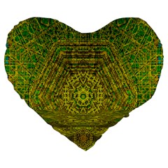 Gold Golden Sunset Mandala Large 19  Premium Heart Shape Cushions by pepitasart