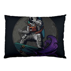 Illustration Astronaut Cosmonaut Paying Skateboard Sport Space With Astronaut Suit Pillow Case (two Sides) by Vaneshart