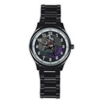 Illustration Astronaut Cosmonaut Paying Skateboard Sport Space With Astronaut Suit Stainless Steel Round Watch