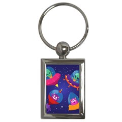 Cartoon Funny Aliens With Ufo Duck Starry Sky Set Key Chain (rectangle) by Vaneshart