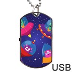 Cartoon Funny Aliens With Ufo Duck Starry Sky Set Dog Tag USB Flash (Two Sides) Front