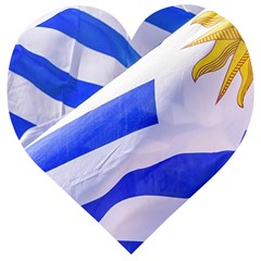Uruguay Flags Waving Wooden Puzzle Heart by dflcprintsclothing