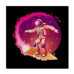 Astronaut Spacesuit Standing Surfboard Surfing Milky Way Stars Tile Coaster by Vaneshart