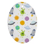 Seamless Pattern Cartoon Space Planets Isolated White Background Ornament (Oval)