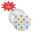 Seamless Pattern Cartoon Space Planets Isolated White Background 1.75  Buttons (10 pack)