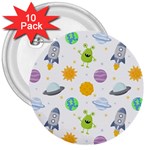 Seamless Pattern Cartoon Space Planets Isolated White Background 3  Buttons (10 pack) 