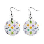 Seamless Pattern Cartoon Space Planets Isolated White Background Mini Button Earrings