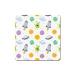 Seamless Pattern Cartoon Space Planets Isolated White Background Square Magnet