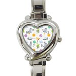 Seamless Pattern Cartoon Space Planets Isolated White Background Heart Italian Charm Watch