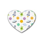 Seamless Pattern Cartoon Space Planets Isolated White Background Heart Coaster (4 pack) 