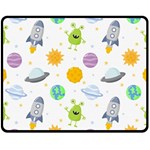 Seamless Pattern Cartoon Space Planets Isolated White Background Fleece Blanket (Medium) 