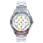 Seamless Pattern Cartoon Space Planets Isolated White Background Stainless Steel Analogue Watch