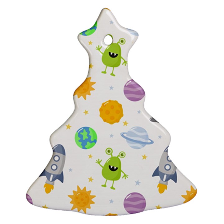 Seamless Pattern Cartoon Space Planets Isolated White Background Christmas Tree Ornament (Two Sides)