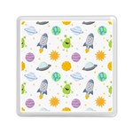 Seamless Pattern Cartoon Space Planets Isolated White Background Memory Card Reader (Square)