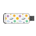 Seamless Pattern Cartoon Space Planets Isolated White Background Portable USB Flash (One Side)