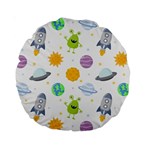 Seamless Pattern Cartoon Space Planets Isolated White Background Standard 15  Premium Round Cushions