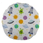 Seamless Pattern Cartoon Space Planets Isolated White Background Large 18  Premium Round Cushions