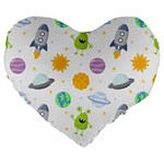 Seamless Pattern Cartoon Space Planets Isolated White Background Large 19  Premium Heart Shape Cushions