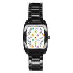 Seamless Pattern Cartoon Space Planets Isolated White Background Stainless Steel Barrel Watch