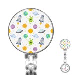 Seamless Pattern Cartoon Space Planets Isolated White Background Stainless Steel Nurses Watch