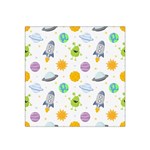 Seamless Pattern Cartoon Space Planets Isolated White Background Satin Bandana Scarf