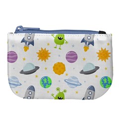 Seamless Pattern Cartoon Space Planets Isolated White Background Large Coin Purse by Vaneshart