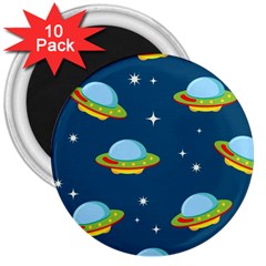 Seamless Pattern Ufo With Star Space Galaxy Background 3  Magnets (10 Pack)  by Vaneshart