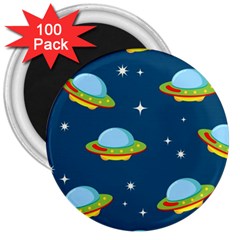 Seamless Pattern Ufo With Star Space Galaxy Background 3  Magnets (100 Pack) by Vaneshart