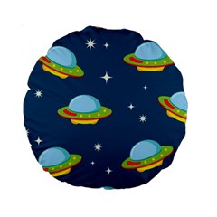 Seamless Pattern Ufo With Star Space Galaxy Background Standard 15  Premium Round Cushions by Vaneshart