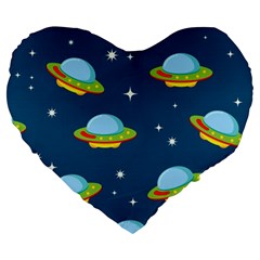 Seamless Pattern Ufo With Star Space Galaxy Background Large 19  Premium Heart Shape Cushions by Vaneshart