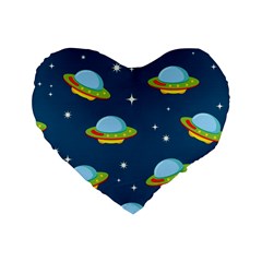Seamless Pattern Ufo With Star Space Galaxy Background Standard 16  Premium Flano Heart Shape Cushions by Vaneshart