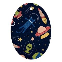 Seamless Pattern With Funny Aliens Cat Galaxy Oval Ornament (two Sides) by Vaneshart