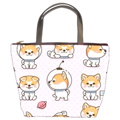 Set Kawaii Smile Japanese Dog Cartoon Bucket Bag by Vaneshart