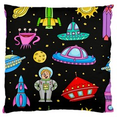 Seamless Pattern With Space Objects Ufo Rockets Aliens Hand Drawn Elements Space Large Flano Cushion Case (one Side) by Vaneshart