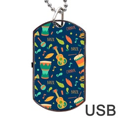 Brazil Musical Instruments Seamless Carnival Pattern Dog Tag Usb Flash (one Side)