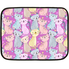 Colorful Cute Cat Seamless Pattern Purple Background Fleece Blanket (mini) by Vaneshart