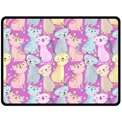 Colorful Cute Cat Seamless Pattern Purple Background Fleece Blanket (large)  by Vaneshart