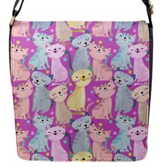 Colorful Cute Cat Seamless Pattern Purple Background Flap Closure Messenger Bag (s) by Vaneshart