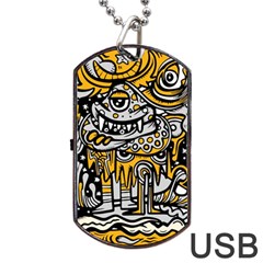 Crazy Abstract Doodle Social Doodle Drawing Style Dog Tag Usb Flash (one Side)