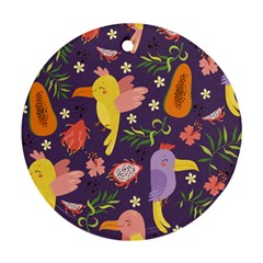 Exotic Seamless Pattern With Parrots Fruits Ornament (round) by Vaneshart