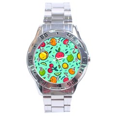 Various Fruits With Faces Seamless Pattern Stainless Steel Analogue Watch by Vaneshart