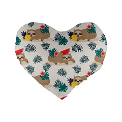 Cute Lazy Sloth Summer Fruit Seamless Pattern Standard 16  Premium Flano Heart Shape Cushions by Vaneshart