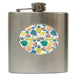 Seamless Pattern Tropical Fruit Banana Watermelon Papaya Lemon Orange Monstera Hip Flask (6 oz) Front