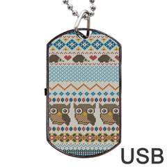 Fabric Texture With Owls Dog Tag Usb Flash (one Side)