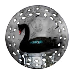 Wonderful Black Swan With Dark Mermaid Round Filigree Ornament (two Sides) by FantasyWorld7