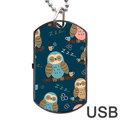 Seamless Pattern Owls Dreaming Dog Tag Usb Flash (two Sides)