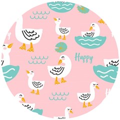 Cute Happy Duck Gift Card Design Seamless Pattern Template Wooden Puzzle Round by Vaneshart